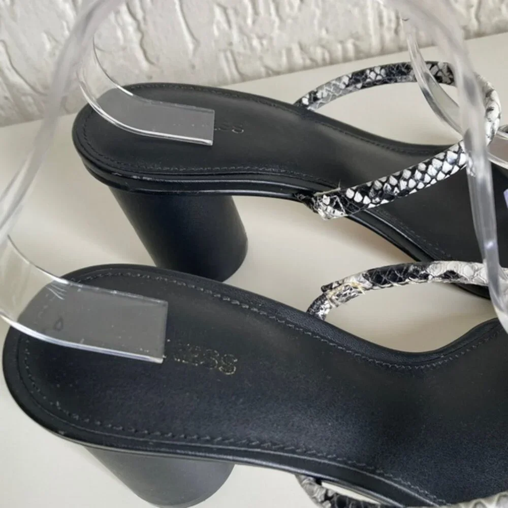Express Black Square Toe Slip On Heeled Sandals Size 8.5 - Picture 7 of 12